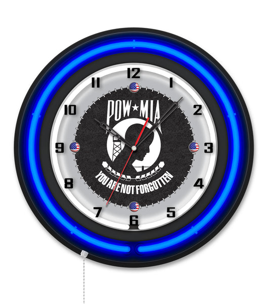 POW/MIA Black Case Neon Clock