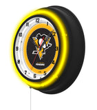 Pittsburgh Penguins Black Case Neon Clock