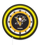 Pittsburgh Penguins Black Case Neon Clock