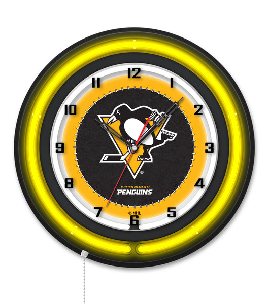 Pittsburgh Penguins Black Case Neon Clock