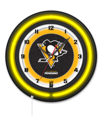 Pittsburgh Penguins Black Case Neon Clock