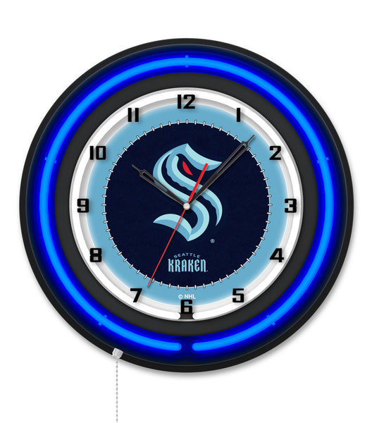 Seattle Kraken Black Case Neon Clock