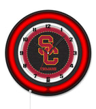 University of Southern California Black Case Neon Clock