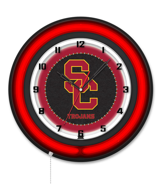 University of Southern California Black Case Neon Clock