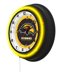 University of Southern Mississippi Black Case Neon Clock