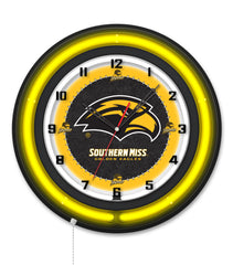 University of Southern Mississippi Black Case Neon Clock