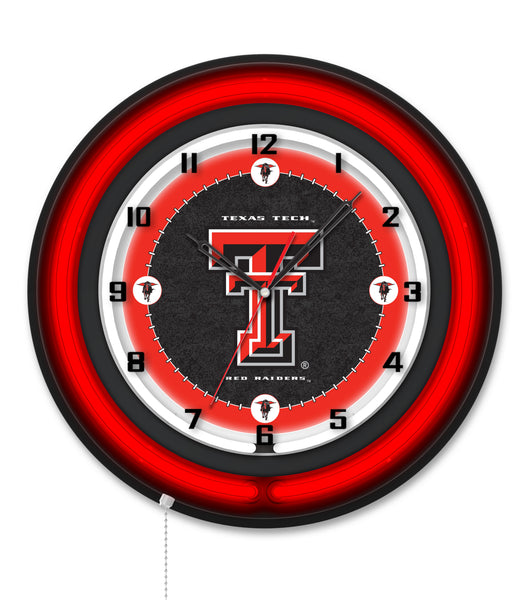 Texas Tech University Black Case Neon Clock