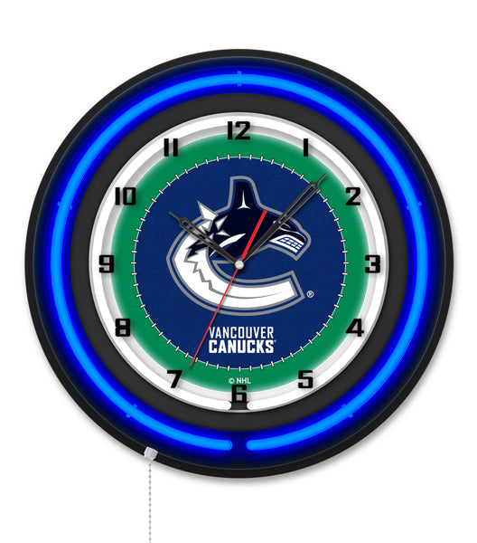 Vancouver Canucks Black Case Neon Clock