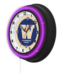 University of Washington Black Case Neon Clock