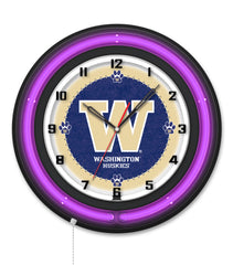 University of Washington Black Case Neon Clock