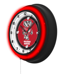 University of Wisconsin (Badger) Black Case Neon Clock