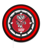 University of Wisconsin (Badger) Black Case Neon Clock