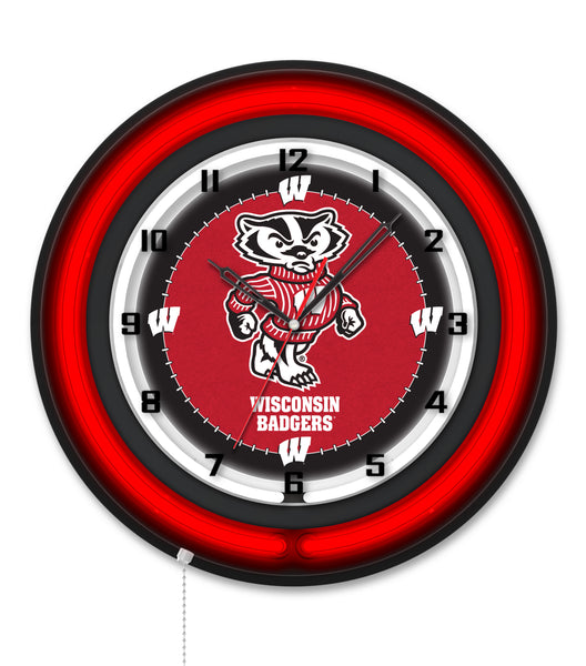 University of Wisconsin (Badger) Black Case Neon Clock