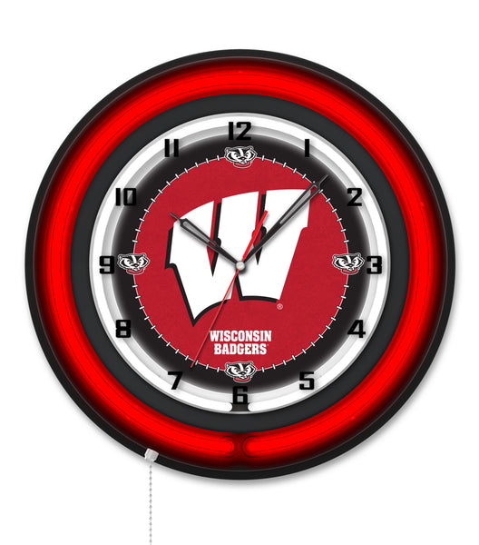 University of Wisconsin (W) Black Case Neon Clock