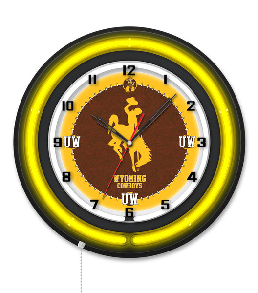 University of Wyoming Black Case Neon Clock