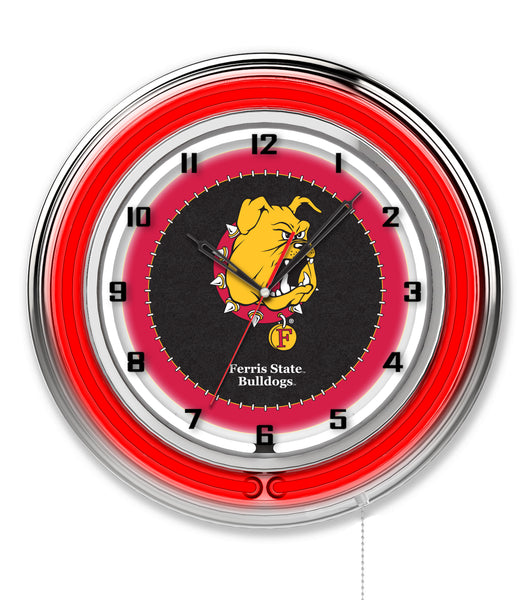 19" Ferris State Neon Clock | FSU Bulldogs Retro Neon Clock