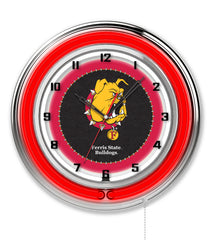 19" Ferris State University Bulldogs Logo Neon Clock