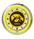 19" Iowa Hawkeyes Neon Clock