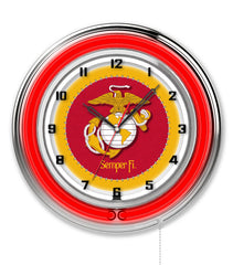 Traditional Red and Yellow 19" United States Marine Neon Clock