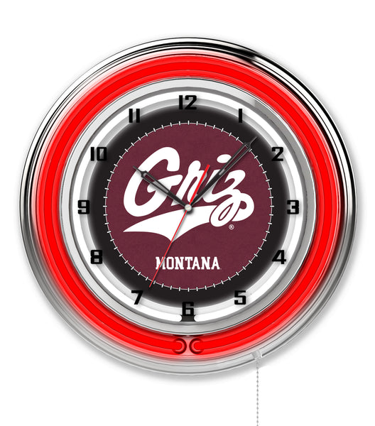 19" University of Montana Grizzlies Chrome Neon Clock