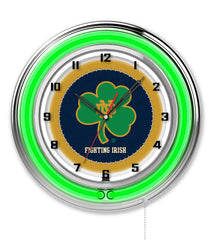 19" Notre Dame Fighting Irish Shamrock Neon Clock