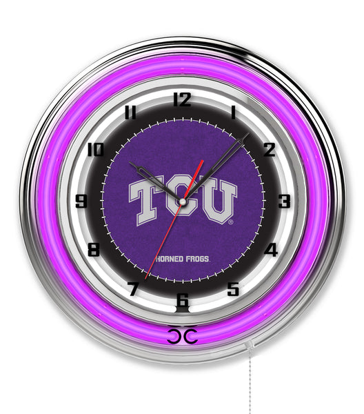 19" Texas Christian University Horned Frogs Neon Clock | Horned Frogs Retro Neon Clock