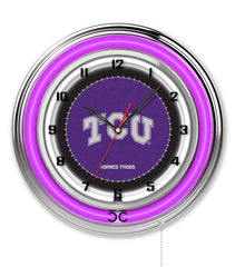 19" Texas Christian University Horned Frogs Neon Clock | Horned Frogs Retro Neon Clock