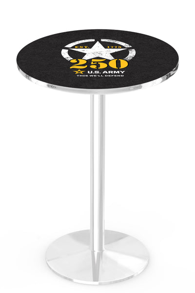 L214 Chrome U.S. Military Army 250th Anniversary Pub Table | VFW Army Chrome Pub Table
