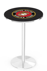 L214 Chrome U.S. Military Marine Corps Pub Table | VFW Marine Corps Chrome Pub Table