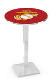 Traditional Red and Yellow Eagle L217 Chrome U.S. Military Marine Corps Pub Table | United States Military VFW Marine Corps Pub Table