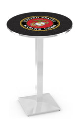 L217 Chrome U.S. Military Marine Corps Pub Table | United States Military VFW Marine Corps Pub Table