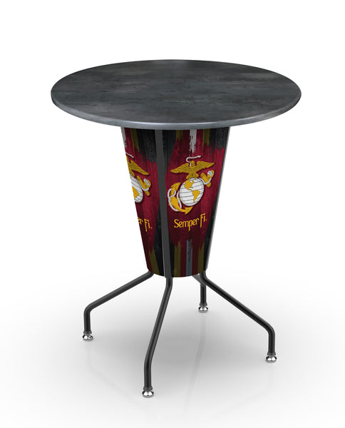 Traditional Red and Yellow L218 United States Marine Corps Lighted Pub Table | LED United States Military Marine Corps Outdoor Pub Table