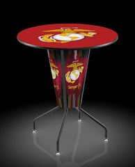 Traditional Red and Yellow L218 United States Marine Corps Lighted Pub Table | LED United States Military Marine Corps Indoor Pub Table