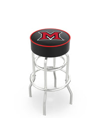 Miami University of Ohio L7C1 Retro Bar Stool | NCAA MUOH RedHawks Double Ring Chrome Bar Stool