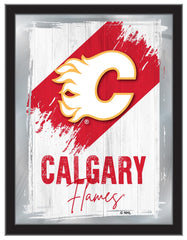 Calgary Flames Team Logo Mirror Logo Mirror | NHL Hockey Team Bar Mirror Wall Decor