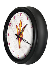 Arizona State Pitchfork Logo Indoor/Outdoor Logo LED Clock from Holland Bar Stool Co Home Sports Decor for gifts Side View