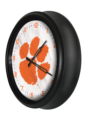 Clemson Tigers Logo Indoor/Outdoor Logo LED Clock from Holland Bar Stool Co Home Sports Decor for gifts Side View