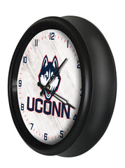 UConn Huskies Logo LED Outdoor Clock by Holland Bar Stool Company Home Sports Decor Gift Idea Side View