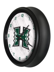 Hawaii Rainbow Warriors Logo Indoor/Outdoor Logo LED Clock from Holland Bar Stool Co Home Sports Decor for gifts Side View