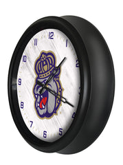 James Madison Dukes Logo Indoor/Outdoor Logo LED Clock from Holland Bar Stool Co Home Sports Decor for gifts Side View