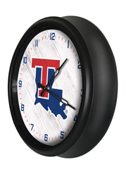 Louisiana Tech Bulldogs Logo Indoor/Outdoor Logo LED Clock from Holland Bar Stool Co Home Sports Decor for gifts Side View