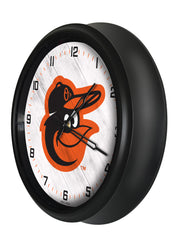 MLB's Baltimore Orioles Logo Indoor/Outdoor Logo LED Clock from Holland Bar Stool Co Home Sports Decor for gifts Side View