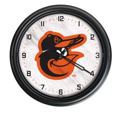 MLB's Baltimore Orioles Logo Indoor/Outdoor Logo LED Clock from Holland Bar Stool Co Home Sports Decor for gifts
