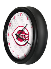 MLB's Cincinnati Reds Logo Indoor/Outdoor Logo LED Clock from Holland Bar Stool Co Home Sports Decor for gifts Side View