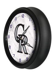 MLB's Colorado Rockies Logo Indoor/Outdoor Logo LED Clock from Holland Bar Stool Co Home Sports Decor for gifts Side View