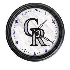 MLB's Colorado Rockies Logo Indoor/Outdoor Logo LED Clock from Holland Bar Stool Co Home Sports Decor for gifts