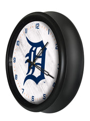 MLB's Detroit Tigers Logo Indoor/Outdoor Logo LED Clock from Holland Bar Stool Co Home Sports Decor for gifts Side View