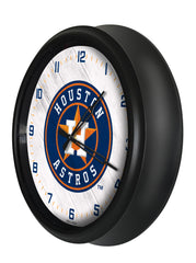 MLB's Houston Astros Logo Indoor/Outdoor Logo LED Clock from Holland Bar Stool Co Home Sports Decor for gifts Side View