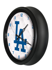 MLB's LA Dodgers Logo Indoor/Outdoor Logo LED Clock from Holland Bar Stool Co Home Sports Decor for gifts Side View