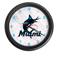 MLB's Miami Marlins Logo Indoor/Outdoor Logo LED Clock from Holland Bar Stool Co Home Sports Decor for gifts